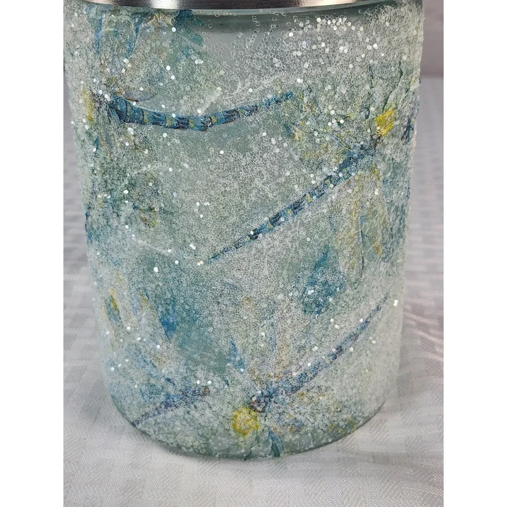 Canister Storage Jar w/ Stainless Steel Lid Handmade, Dipped Glass Blue Green